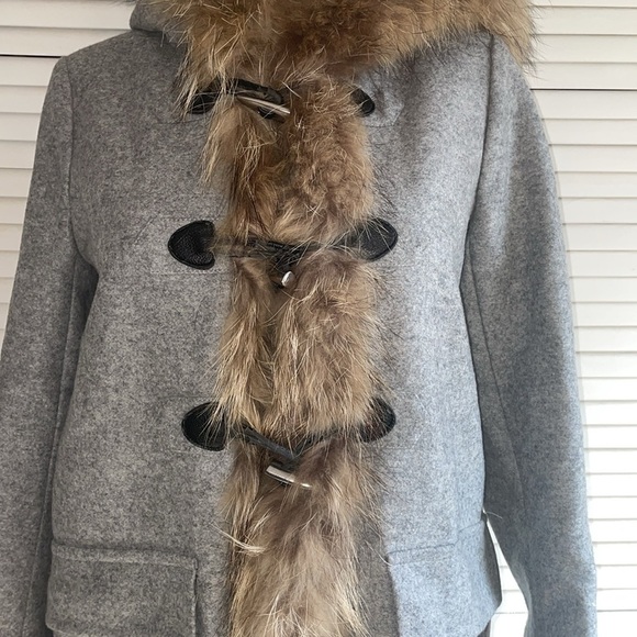 Maje- Grey Parka Coat with Fur Trim size 38= US 6 - Picture 2 of 8